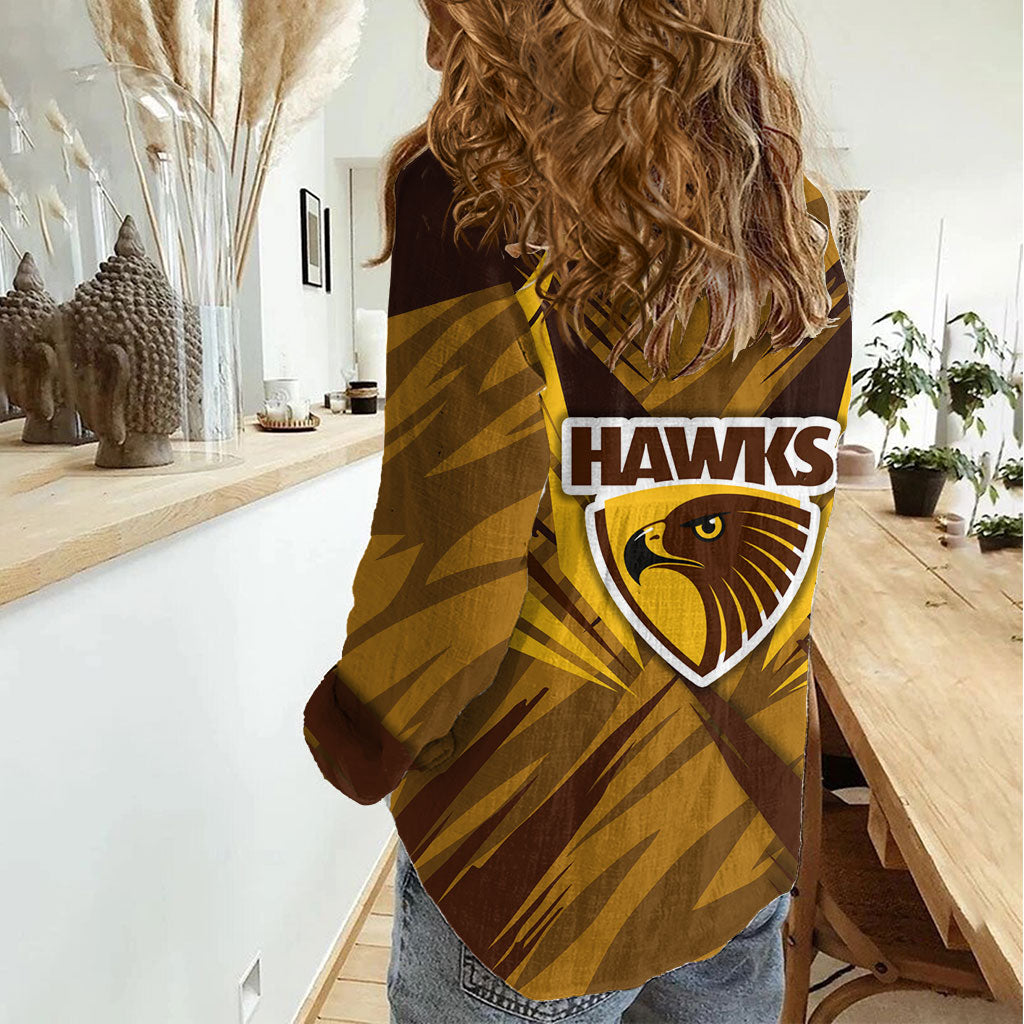 Hawthorn Hawks Australian Football Women Casual Shirt Fierce Bird Mascot - Bold Team Colors