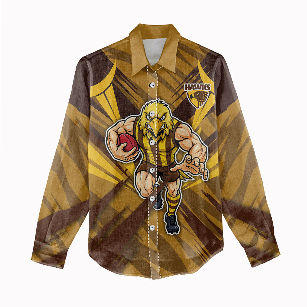 Hawthorn Hawks Australian Football Women Casual Shirt Fierce Bird Mascot - Bold Team Colors