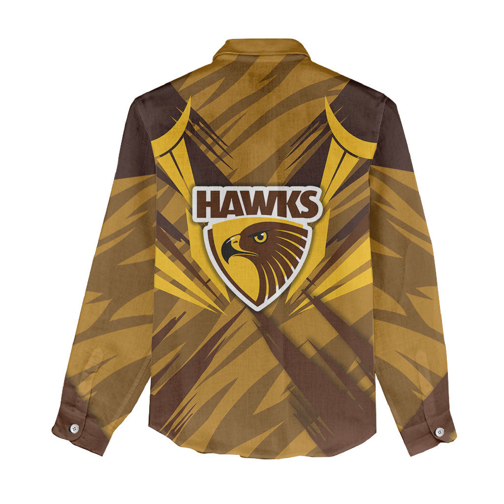 Hawthorn Hawks Australian Football Women Casual Shirt Fierce Bird Mascot - Bold Team Colors