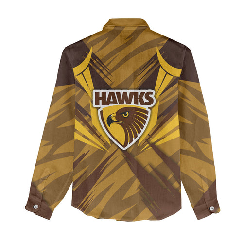 Hawthorn Hawks Australian Football Women Casual Shirt Fierce Bird Mascot - Bold Team Colors