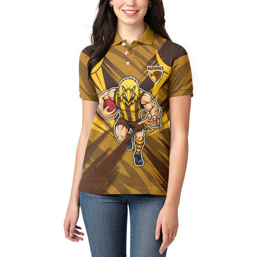 Hawthorn Hawks Australian Football Women Polo Shirt Fierce Bird Mascot - Bold Team Colors