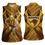 Hawthorn Hawks Australian Football Women Sleeveless Polo Shirt Fierce Bird Mascot - Bold Team Colors