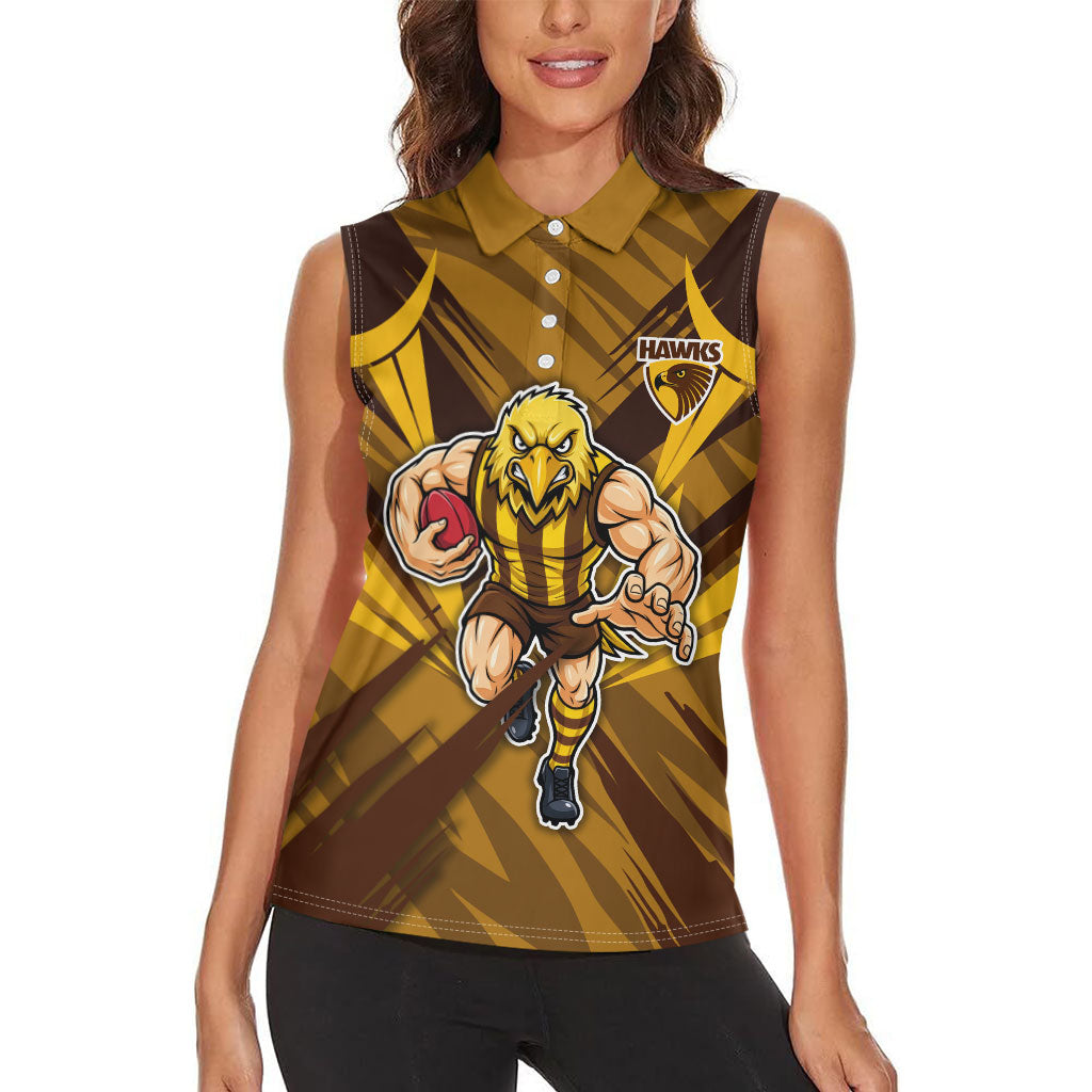 Hawthorn Hawks Australian Football Women Sleeveless Polo Shirt Fierce Bird Mascot - Bold Team Colors