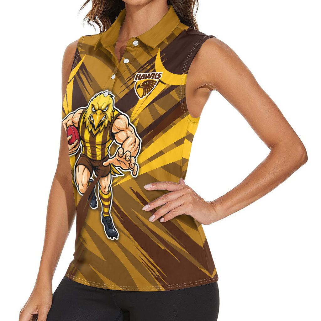 Hawthorn Hawks Australian Football Women Sleeveless Polo Shirt Fierce Bird Mascot - Bold Team Colors