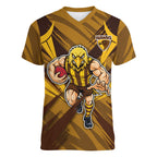 Hawthorn Hawks Australian Football Women V-Neck T-Shirt Fierce Bird Mascot - Bold Team Colors