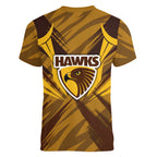 Hawthorn Hawks Australian Football Women V-Neck T-Shirt Fierce Bird Mascot - Bold Team Colors