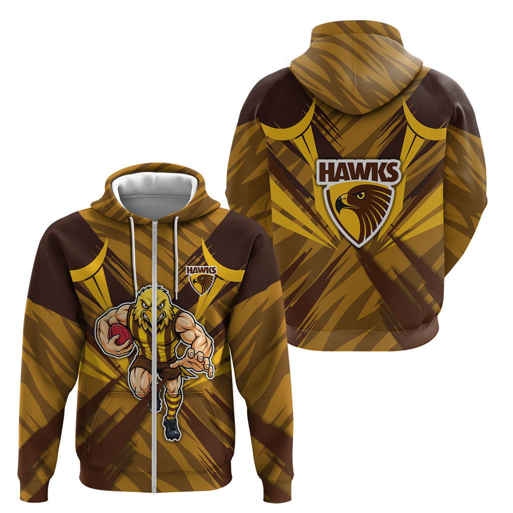 Hawthorn Hawks Australian Football Zip Hoodie Fierce Bird Mascot - Bold Team Colors