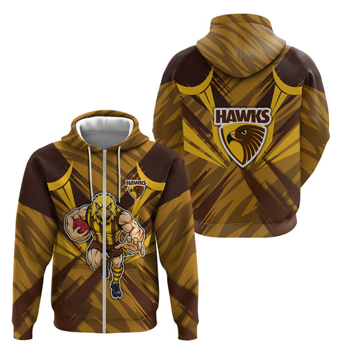 Hawthorn Hawks Australian Football Zip Hoodie Fierce Bird Mascot - Bold Team Colors