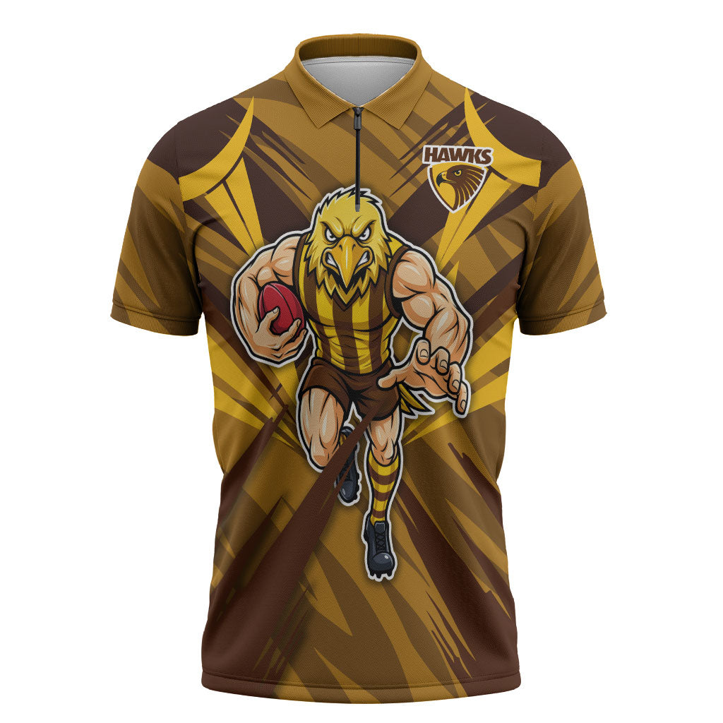 Hawthorn Hawks Australian Football Zipper Polo Shirt Fierce Bird Mascot - Bold Team Colors