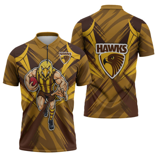 Hawthorn Hawks Australian Football Zipper Polo Shirt Fierce Bird Mascot - Bold Team Colors