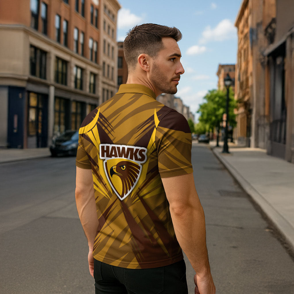 Hawthorn Hawks Australian Football Zipper Polo Shirt Fierce Bird Mascot - Bold Team Colors