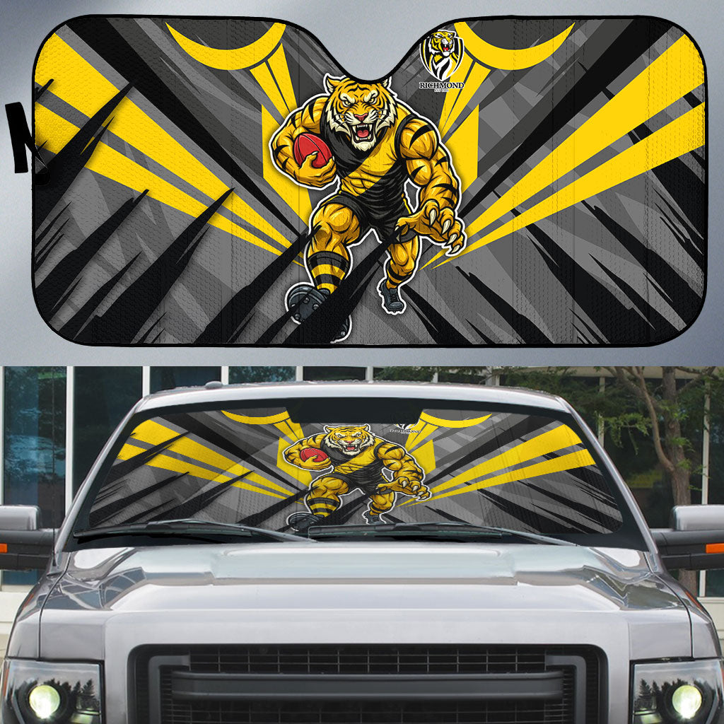 Richmond Tigers Australian Football Auto Sun Shade Fierce Tiger Mascot - Bold Team Colors