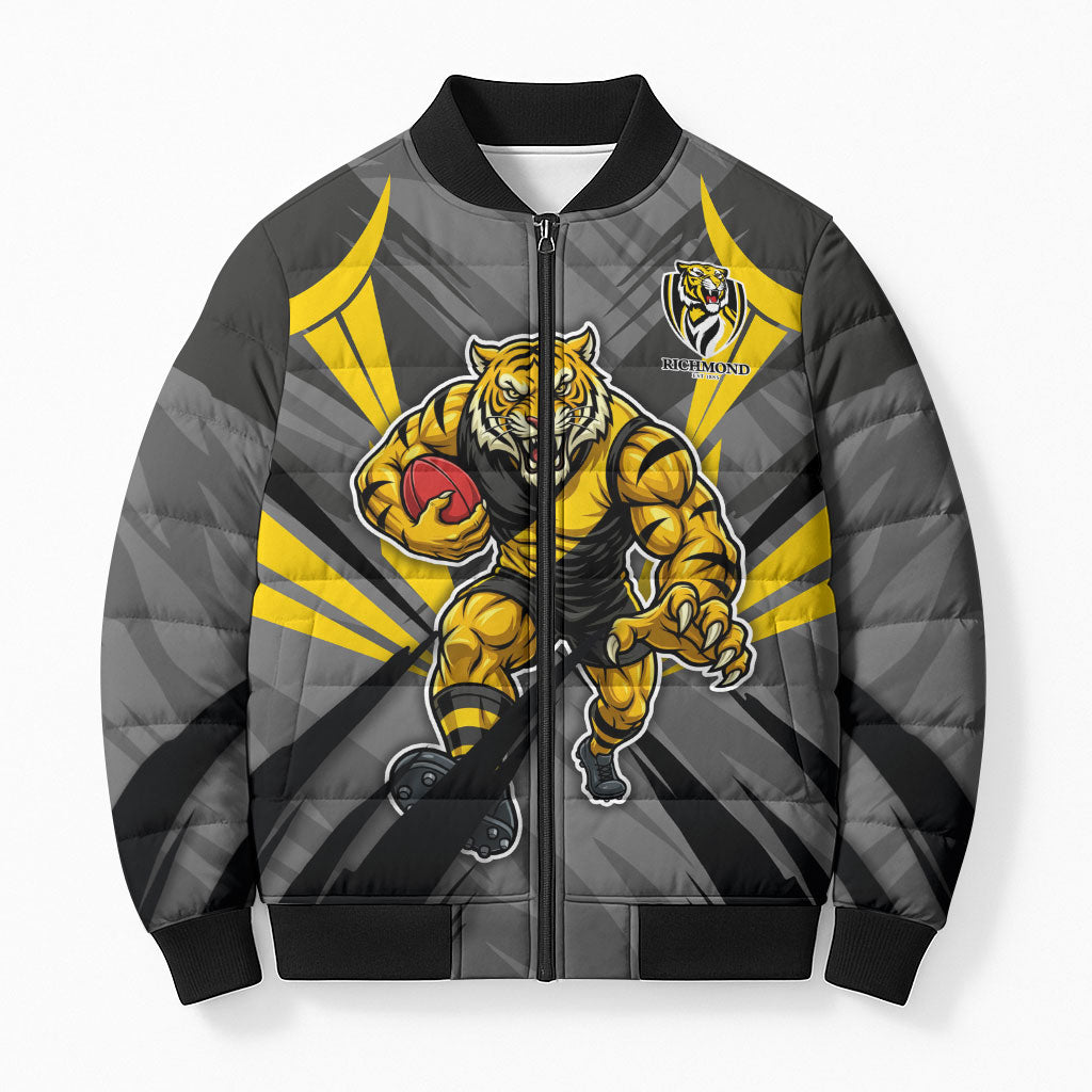 Richmond Tigers Australian Football Bomber Puffer Jacket Fierce Tiger Mascot - Bold Team Colors