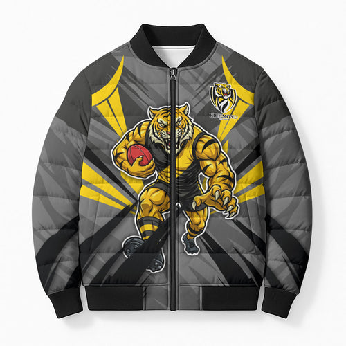 Richmond Tigers Australian Football Bomber Puffer Jacket Fierce Tiger Mascot - Bold Team Colors