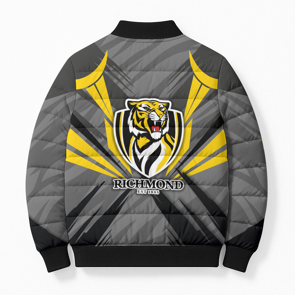 Richmond Tigers Australian Football Bomber Puffer Jacket Fierce Tiger Mascot - Bold Team Colors