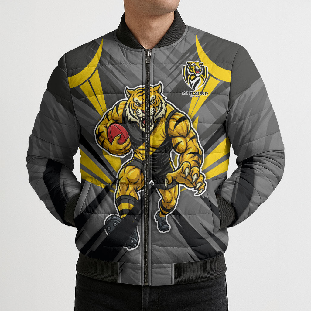 Richmond Tigers Australian Football Bomber Puffer Jacket Fierce Tiger Mascot - Bold Team Colors