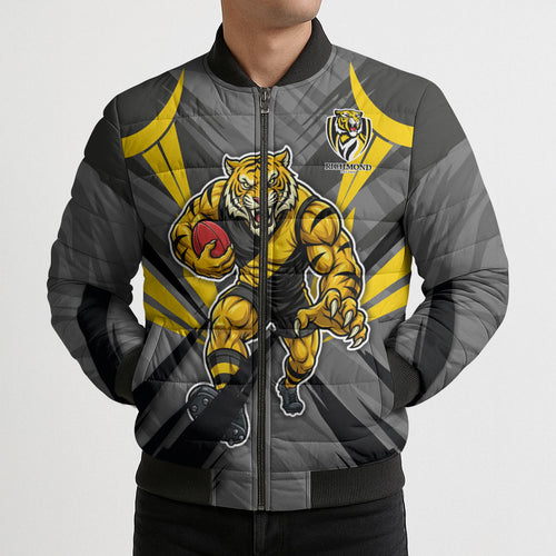 Richmond Tigers Australian Football Bomber Puffer Jacket Fierce Tiger Mascot - Bold Team Colors
