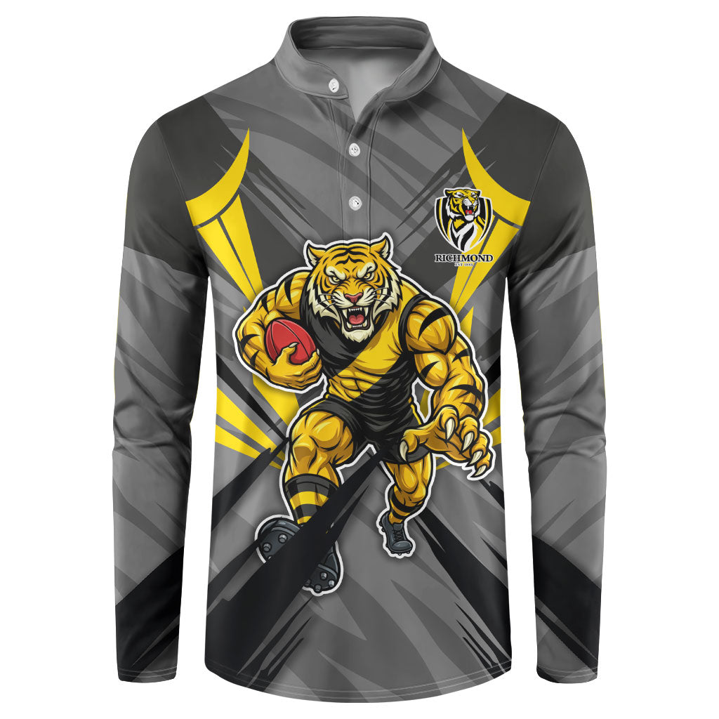 Richmond Tigers Australian Football Button Sweatshirt Fierce Tiger Mascot - Bold Team Colors