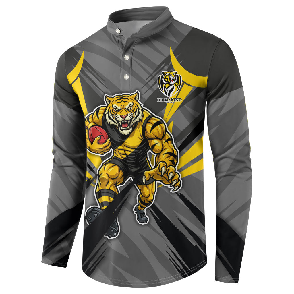 Richmond Tigers Australian Football Button Sweatshirt Fierce Tiger Mascot - Bold Team Colors