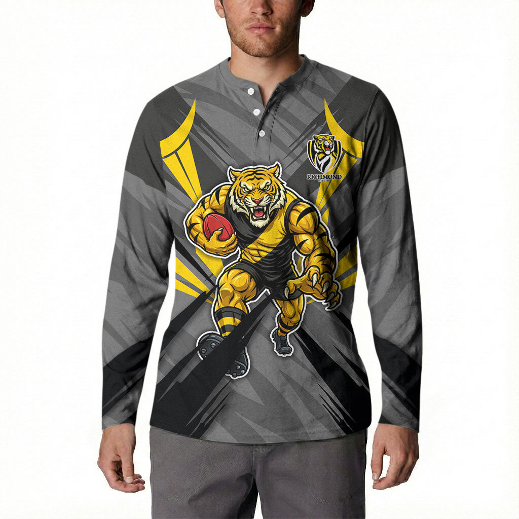 Richmond Tigers Australian Football Button Sweatshirt Fierce Tiger Mascot - Bold Team Colors