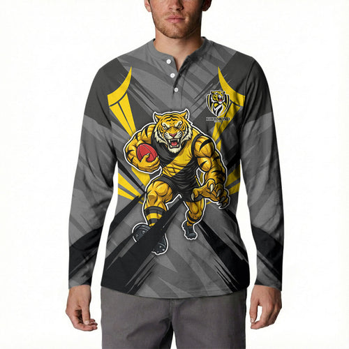 Richmond Tigers Australian Football Button Sweatshirt Fierce Tiger Mascot - Bold Team Colors