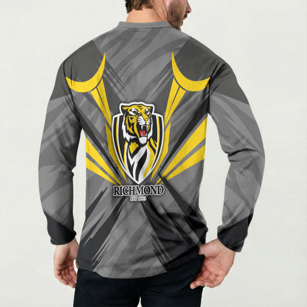 Richmond Tigers Australian Football Button Sweatshirt Fierce Tiger Mascot - Bold Team Colors