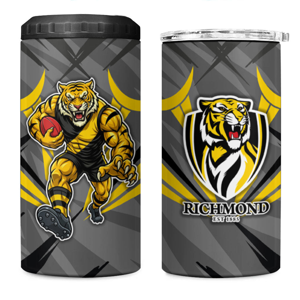 Richmond Tigers Australian Football 4 in 1 Can Cooler Tumbler Fierce Tiger Mascot - Bold Team Colors