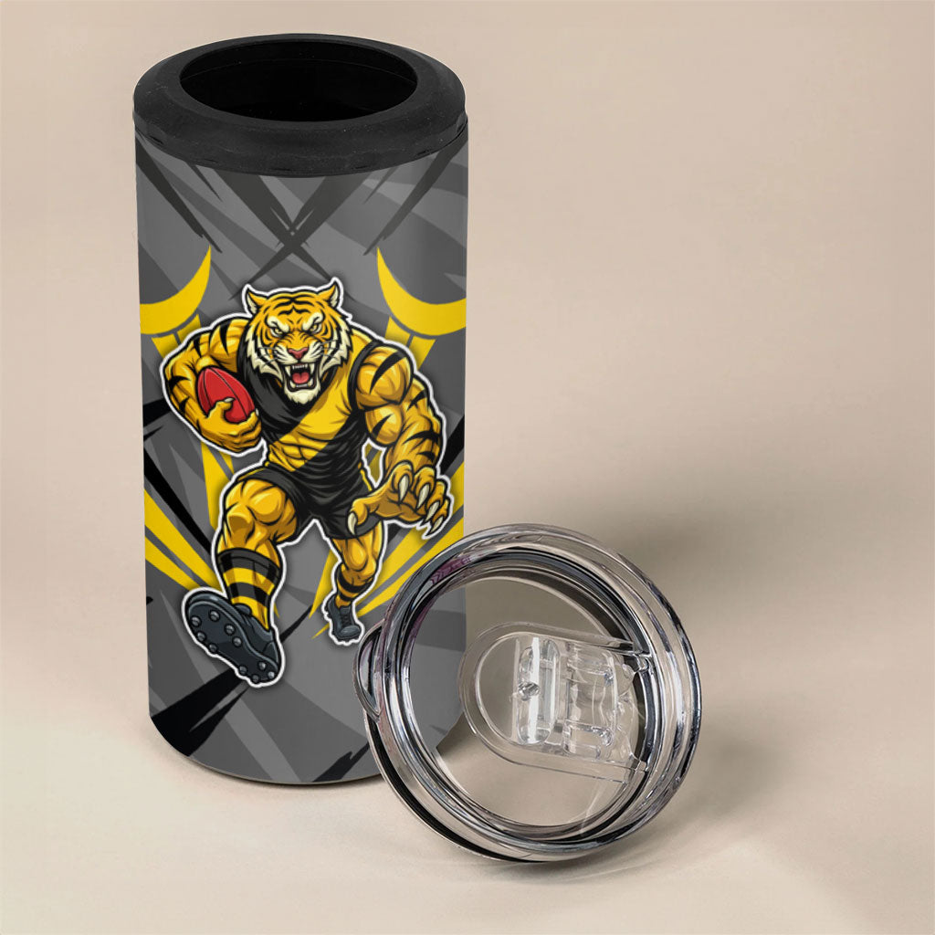 Richmond Tigers Australian Football 4 in 1 Can Cooler Tumbler Fierce Tiger Mascot - Bold Team Colors