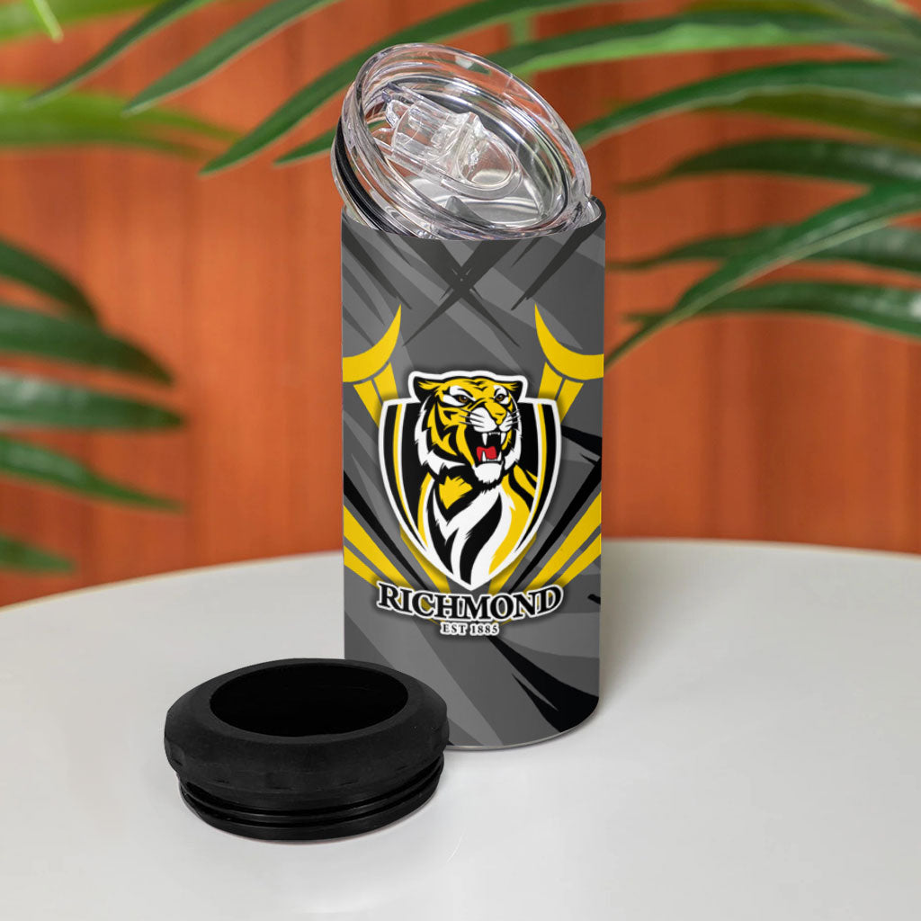 Richmond Tigers Australian Football 4 in 1 Can Cooler Tumbler Fierce Tiger Mascot - Bold Team Colors