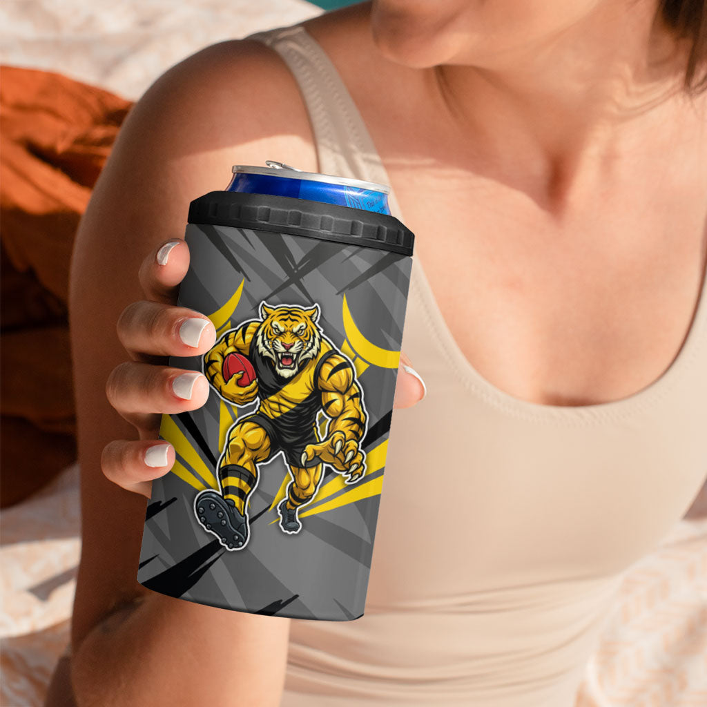 Richmond Tigers Australian Football 4 in 1 Can Cooler Tumbler Fierce Tiger Mascot - Bold Team Colors