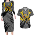 Richmond Tigers Australian Football Couples Matching Long Sleeve Bodycon Dress and Hawaiian Shirt Fierce Tiger Mascot - Bold Team Colors