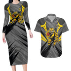 Richmond Tigers Australian Football Couples Matching Long Sleeve Bodycon Dress and Hawaiian Shirt Fierce Tiger Mascot - Bold Team Colors