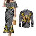 Richmond Tigers Australian Football Couples Matching Mermaid Dress and Long Sleeve Button Shirt Fierce Tiger Mascot - Bold Team Colors