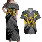 Richmond Tigers Australian Football Couples Matching Off Shoulder Maxi Dress and Hawaiian Shirt Fierce Tiger Mascot - Bold Team Colors
