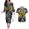Richmond Tigers Australian Football Couples Matching Off The Shoulder Long Sleeve Dress and Hawaiian Shirt Fierce Tiger Mascot - Bold Team Colors