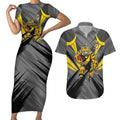 Richmond Tigers Australian Football Couples Matching Short Sleeve Bodycon Dress and Hawaiian Shirt Fierce Tiger Mascot - Bold Team Colors