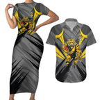 Richmond Tigers Australian Football Couples Matching Short Sleeve Bodycon Dress and Hawaiian Shirt Fierce Tiger Mascot - Bold Team Colors