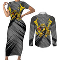 Richmond Tigers Australian Football Couples Matching Short Sleeve Bodycon Dress and Long Sleeve Button Shirt Fierce Tiger Mascot - Bold Team Colors