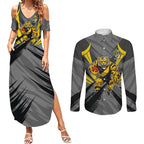 Richmond Tigers Australian Football Couples Matching Summer Maxi Dress and Long Sleeve Button Shirt Fierce Tiger Mascot - Bold Team Colors