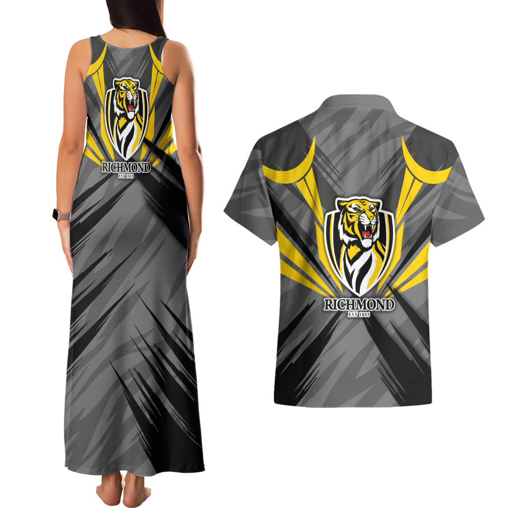 Richmond Tigers Australian Football Couples Matching Tank Maxi Dress and Hawaiian Shirt Fierce Tiger Mascot - Bold Team Colors