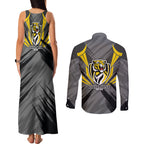 Richmond Tigers Australian Football Couples Matching Tank Maxi Dress and Long Sleeve Button Shirt Fierce Tiger Mascot - Bold Team Colors