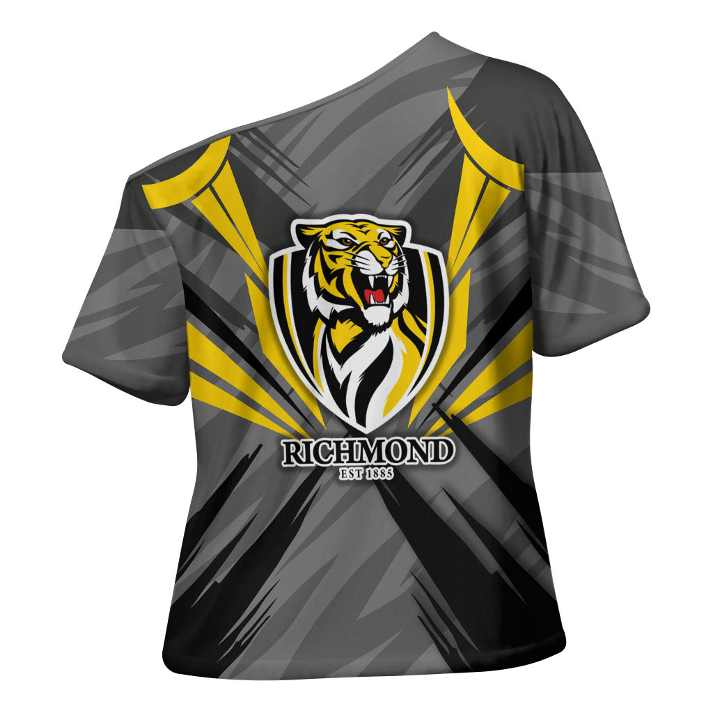 Richmond Tigers Australian Football Cross Shoulder Shirt Fierce Tiger Mascot - Bold Team Colors