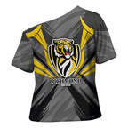 Richmond Tigers Australian Football Cross Shoulder Shirt Fierce Tiger Mascot - Bold Team Colors