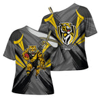 Richmond Tigers Australian Football Cross Shoulder Shirt Fierce Tiger Mascot - Bold Team Colors
