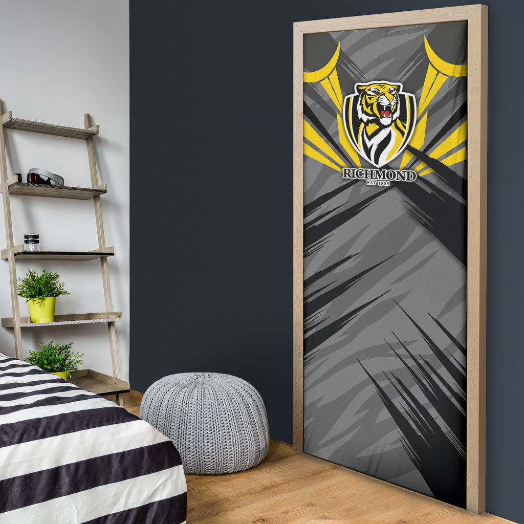 Richmond Tigers Australian Football Door Cover Fierce Tiger Mascot - Bold Team Colors