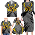 Richmond Tigers Australian Football Family Matching Long Sleeve Bodycon Dress and Hawaiian Shirt Fierce Tiger Mascot - Bold Team Colors