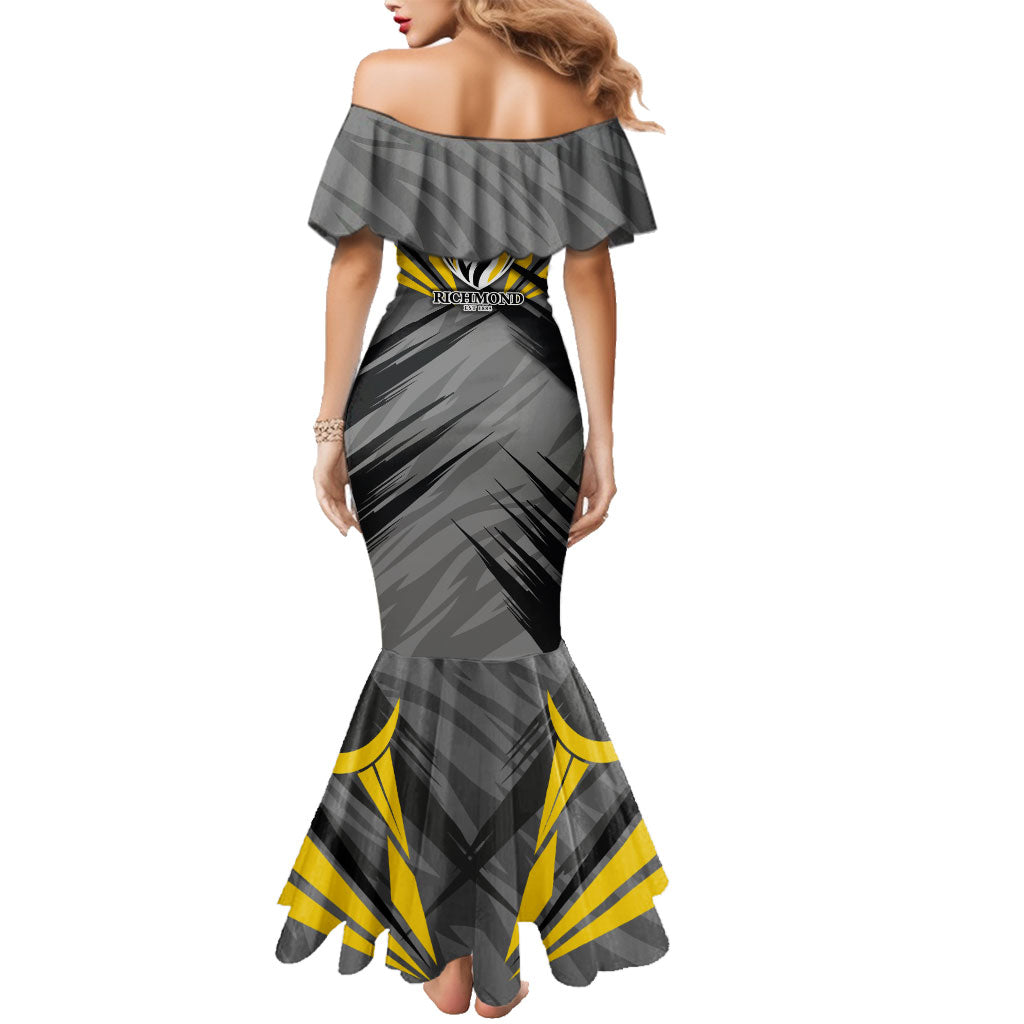 Richmond Tigers Australian Football Family Matching Mermaid Dress and Hawaiian Shirt Fierce Tiger Mascot - Bold Team Colors