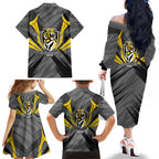 Richmond Tigers Australian Football Family Matching Off The Shoulder Long Sleeve Dress and Hawaiian Shirt Fierce Tiger Mascot - Bold Team Colors