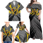 Richmond Tigers Australian Football Family Matching Off Shoulder Maxi Dress and Hawaiian Shirt Fierce Tiger Mascot - Bold Team Colors
