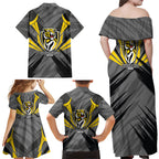 Richmond Tigers Australian Football Family Matching Off Shoulder Maxi Dress and Hawaiian Shirt Fierce Tiger Mascot - Bold Team Colors
